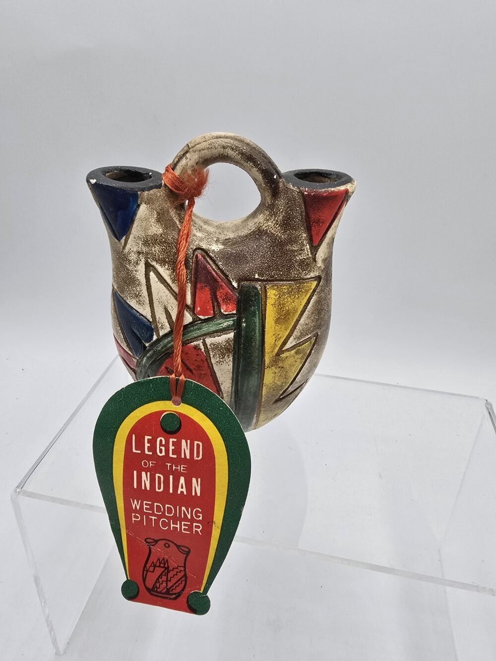 Vintage circa 1960's Authentic Indian Symbols Pottery 4" Vase, Jug w/ Tag 2of2